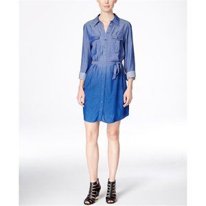 Kensie NWT $119 Women's Chambray Ombre Shirt Dress Long Sleeve Button Down Large